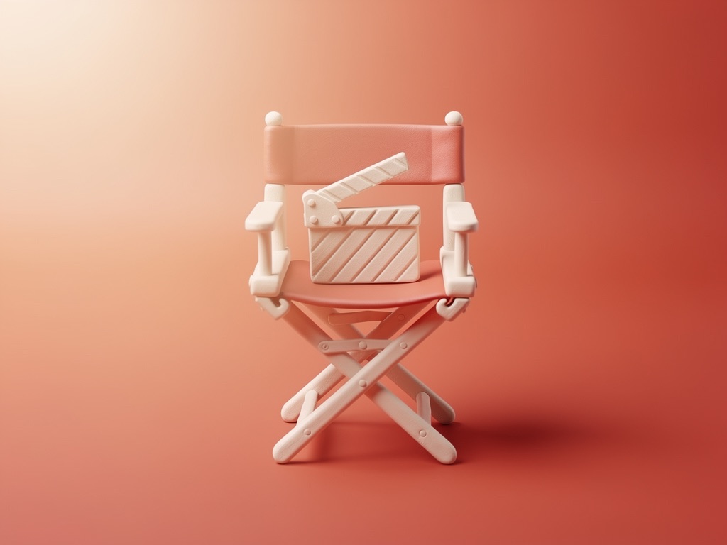 A clay director&rsquo;s chair with a clapperboard on the seat